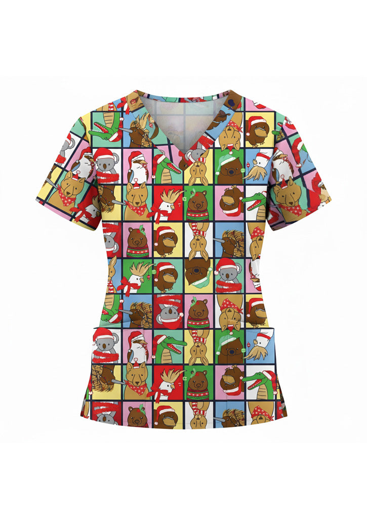 BIZ CARE Womens Christmas Scrub Top C602W