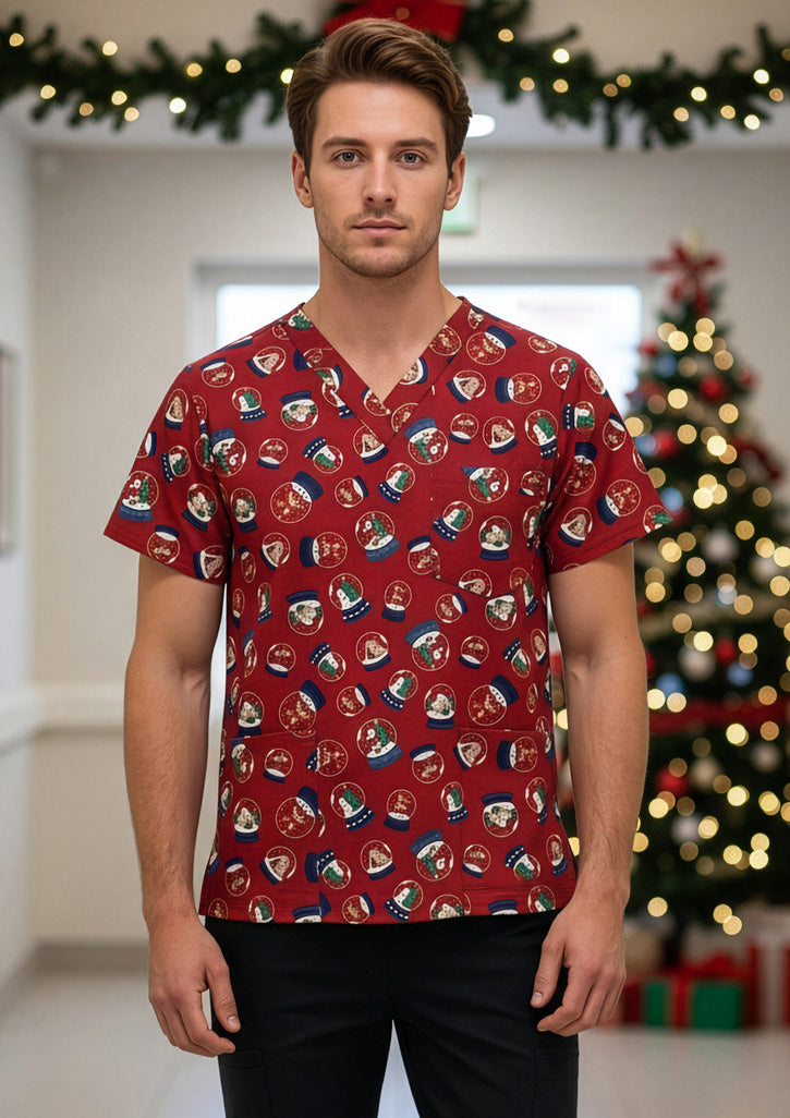 BIZ CARE Unisex Christmas Scrub Top C603U