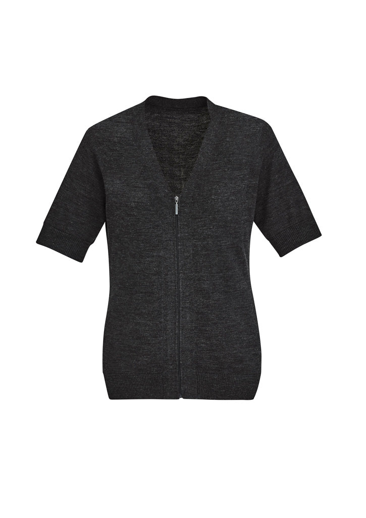 BIZ CARE Womens Zip Front Short Sleeve Knit Cardigan CK962LC