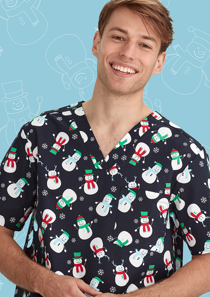 BIZ CARE Mens Christmas V-Neck Short Sleeve Scrub Top CST346MS