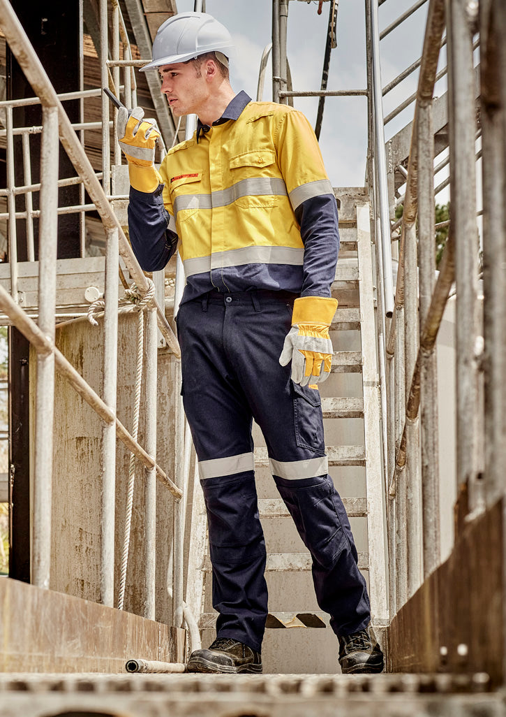 SYZMIK Mens Orange Flame Taped Cargo Pant (Stout) ZP521S