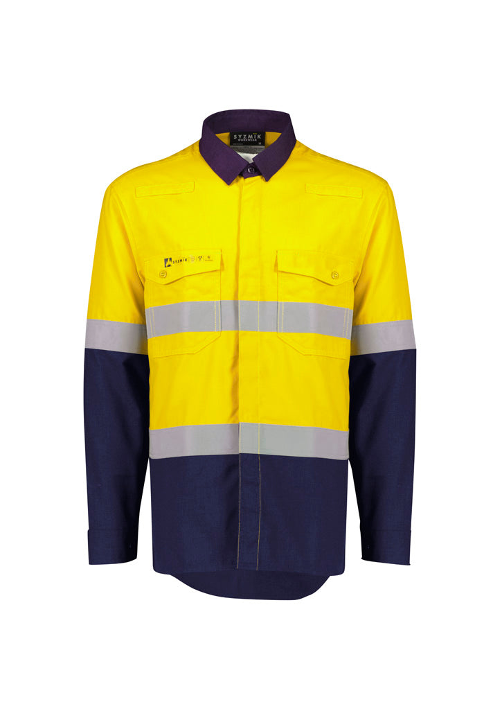 SYZMIK Mens Orange Flame Lightweight Ripstop Shirt - Hoop Taped ZW180