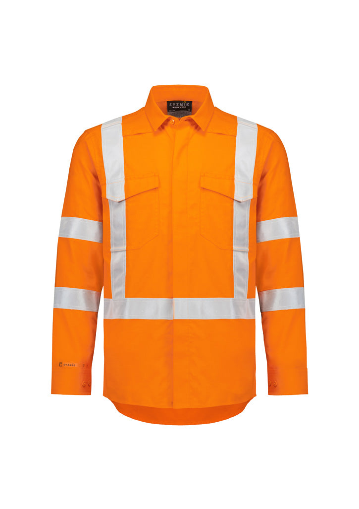 SYZMIK Mens Orange Flame Lightweight Ripstop X Back Taped Shirt ZW187