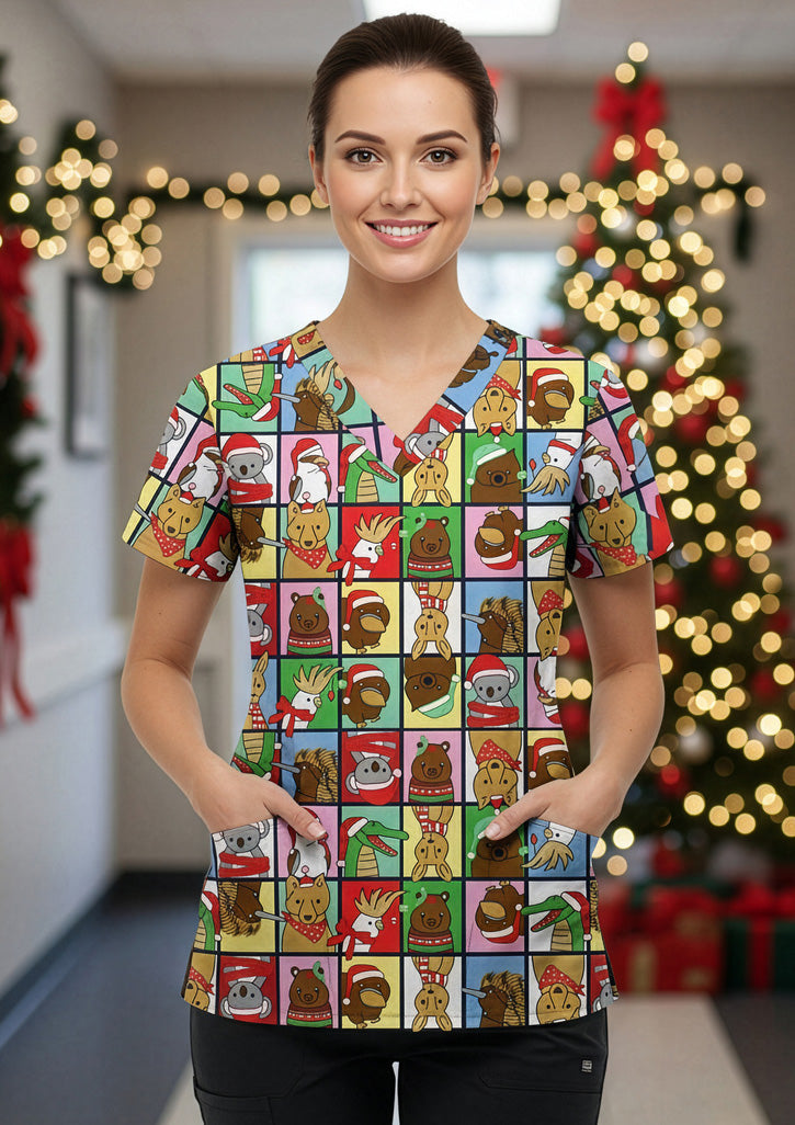BIZ CARE Womens Christmas Scrub Top C602W