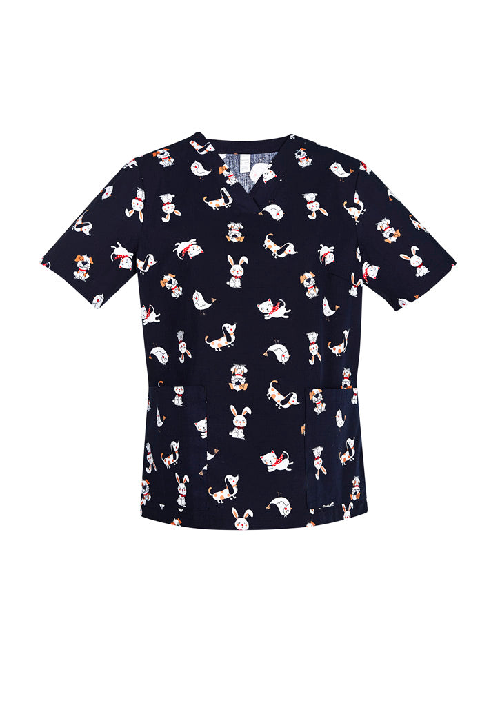 BIZ CARE Womens Printed Best Friends Scrub Top CST147LS