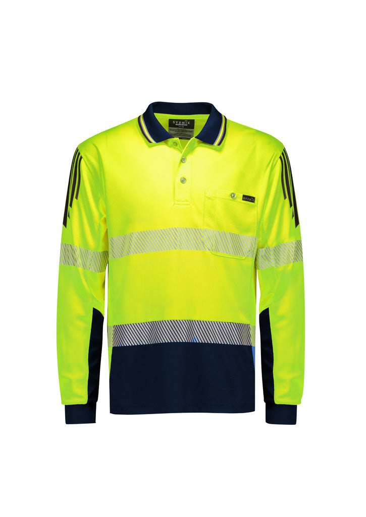SYZMIK Mens Hi Vis Flux Segmented Tape Long Sleeve Polo ZH550